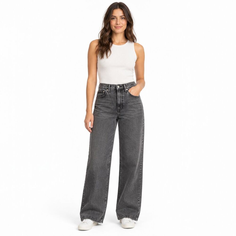 Madewell Perfect Vintage Wide Leg Jeans Womens 30 Washed Black Gray High Rise